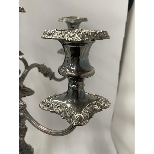 70 - A VINTAGE SILVER PLATED FIVE BRANCH CANDLEABRA WITH PRINCE OF WALES PRESENTATION ENGRAVING TO BASE