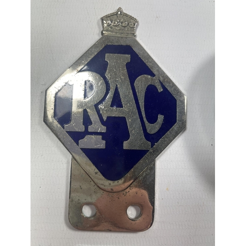 90 - TWO VINTAGE RAC BUMPER BADGES WITH CLIPS