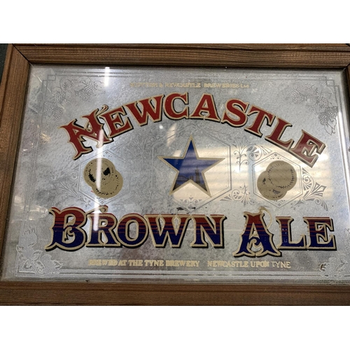 125 - A 'NEWCASTLE BROWN ALE' AND A 'GUINNESS' ADVERTISING MIRROR 33CM X 23CM