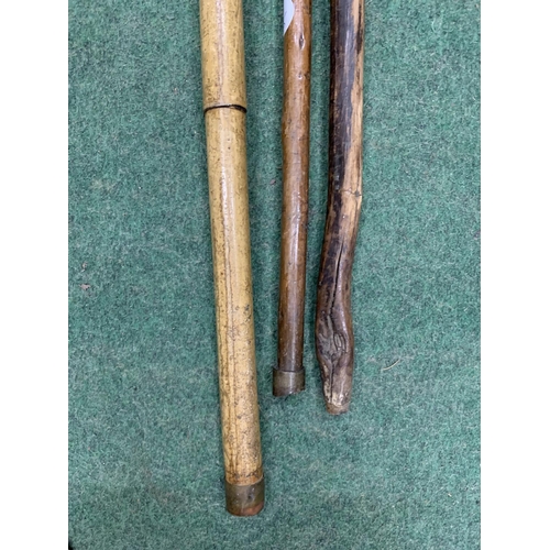 138 - THREE VINTAGE WOODEN WALKING STICKS