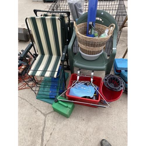 1760 - AN ASSORTMENT OF ITEMS TO INCLUDE GARDEN CHAIRS, A LADDER RACK AND A MOP BUCKET ETC