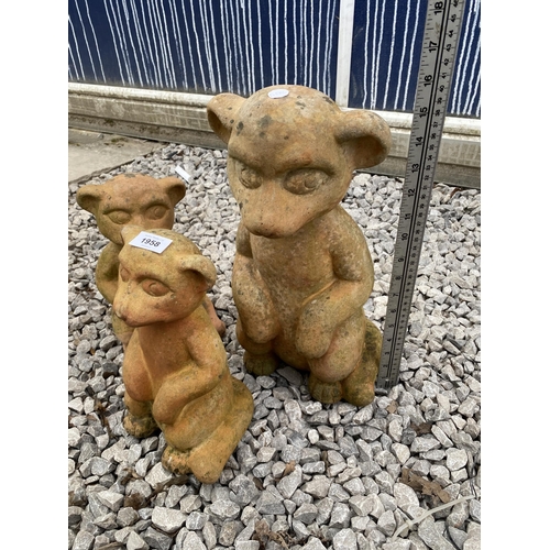 1958 - THREE RECONSTITUTED STONE BEAR GARDEN FIGURES