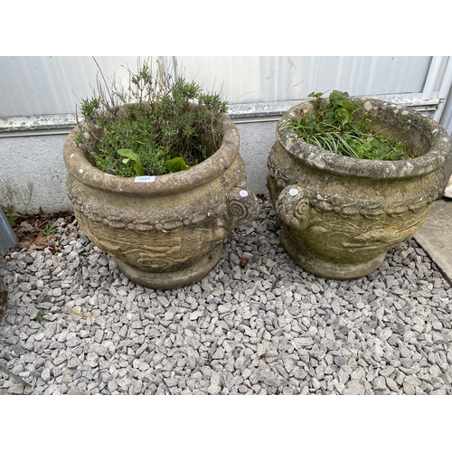 1961 - TWO LARGE RECONSITUTED STONE ROUND PLANTERS