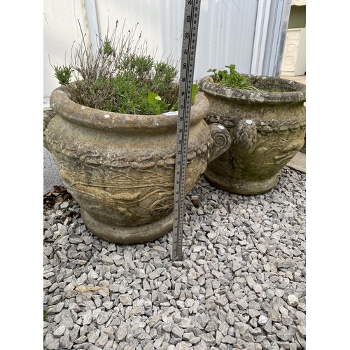 1961 - TWO LARGE RECONSITUTED STONE ROUND PLANTERS