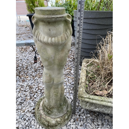 1962 - A RECONSTITUTED STONE SQUARE PLANTER AND A CHERUB FIGURE