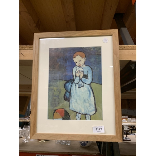 1122 - A FRAMED PICASSO PRINT 'GIRL WITH A DOVE'