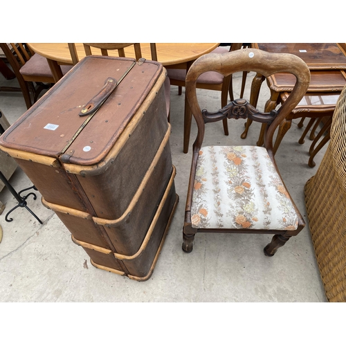 2983 - A COMPRESSED FIBRE TRAVELLING TRUNK AND VICTORIAN MAHOGANY DINING CHAIR