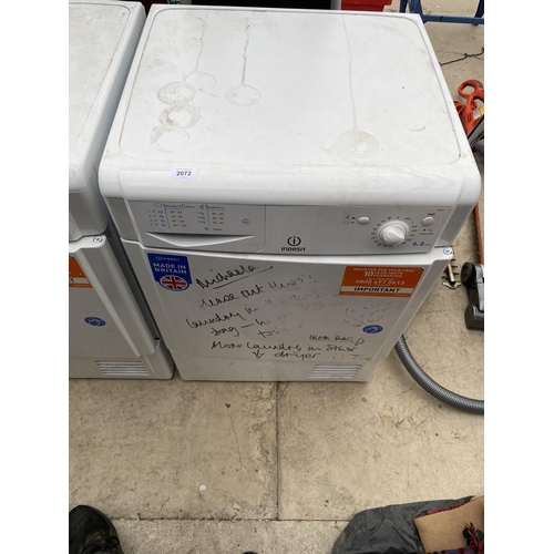 2072 - A WHITE INDESIT 8KG CONDENSOR DRYER