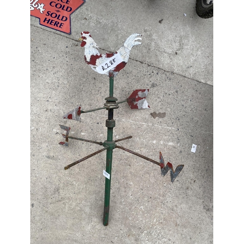 2211 - A VINTAGE WEATHER VANE WITH COCKEREL TOP