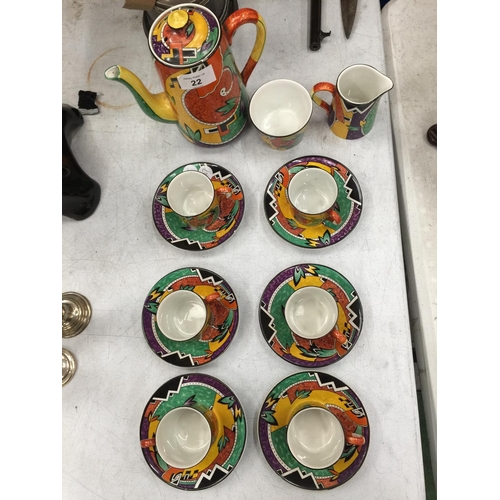 22 - A 1930'S ART DECO COLOURFUL DESIGN COFFEE SET