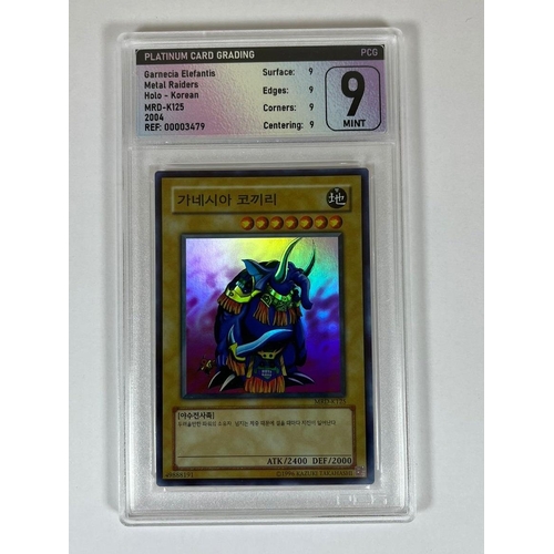 215 - A GRADED YU-GI-OH! CARD - 2004 KOREAN GARNECIA ELEFANTIS METAL RAIDERS MRD-125 HOLO - GRADE 9