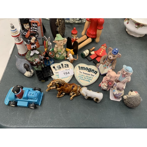 184 - A CUT GLASS BOWL AND FURTHER TOY ITEMS ETC