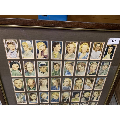 200 - A FRAMED SET OF FILM STARS CIGARETTE CARDS