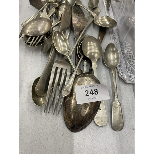 248 - A MIXED LOT OF SILVER PLATED FLATWARE