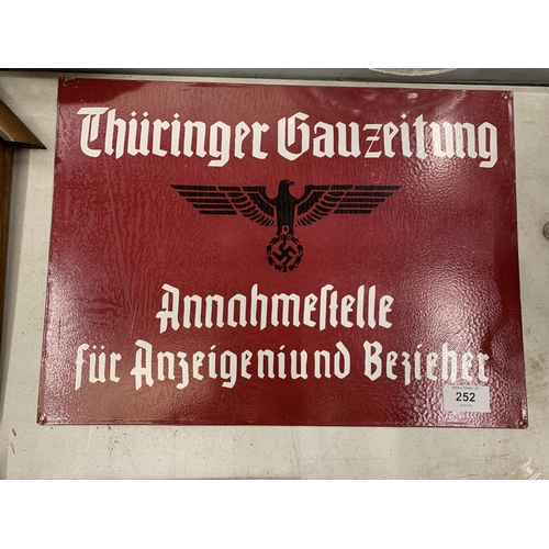 252 - A TIN PLATE GERMAN SIGN 40CM X 29CM