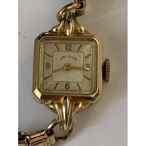 589 - A GOLD PLATED LADY ELGIN WRIST WATCH SEEN WORKING BUT NO WARRANTY