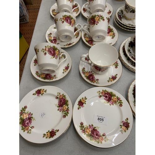 805 - A QUANTITY OF TEAWARE TO INCLUDE ROYAL IMPERIAL CUPS, SAUCERS AND CREAM JUG, PLUS COUNTRY ROSE STYLE... 