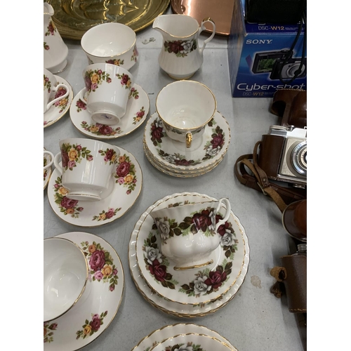 805 - A QUANTITY OF TEAWARE TO INCLUDE ROYAL IMPERIAL CUPS, SAUCERS AND CREAM JUG, PLUS COUNTRY ROSE STYLE... 