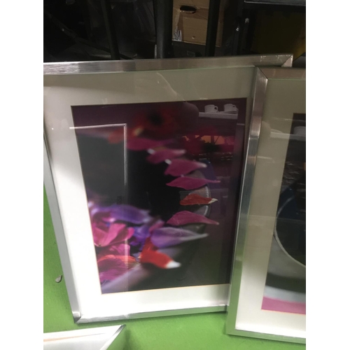 971 - THREE MODERN FLORAL PRINTS IN SILVER FRAME