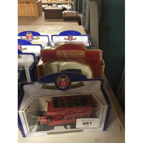 981 - TEN BOXED MODEL OXFORD AND LLEDO DIECAST VEHICLES