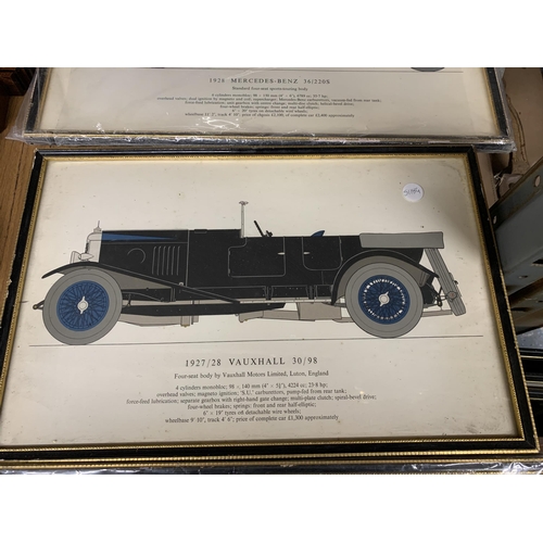 1090 - THREE FRAMED PRINTS OF VINTAGE CARS - 1926 BENTLEY 3 LITRE', 1927/28 VAUXHALL 30/98' AND '1928 MERCE... 