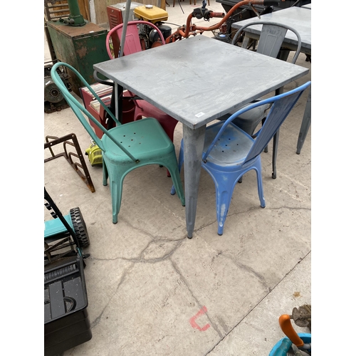 2081 - A SQUARE METAL TABLE AND FOUR METAL CHAIRS