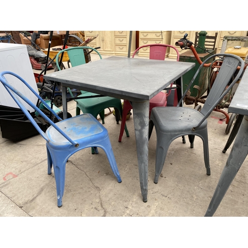 2081 - A SQUARE METAL TABLE AND FOUR METAL CHAIRS