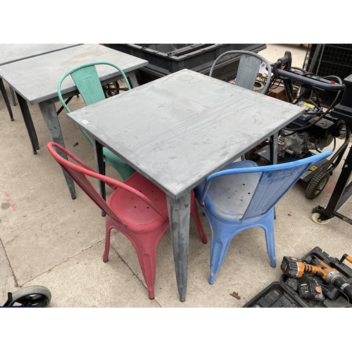 2084 - A SQUARE METAL TABLE AND FOUR METAL CHAIRS