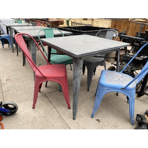 2084 - A SQUARE METAL TABLE AND FOUR METAL CHAIRS