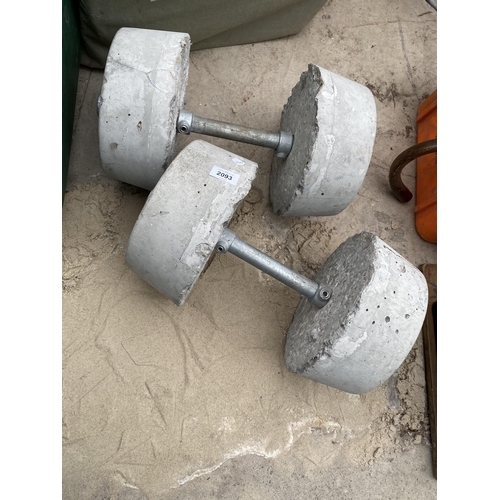 2093 - A PAIR OF CONCERETE DUMB BELL WEIGHTS