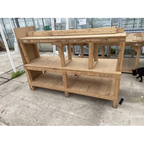 2309 - TWO WOODEN SHELVING BENCHES