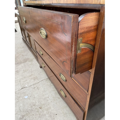 2554 - A 19TH CENTURY MAHOGANY AND INLAID TWO DOOR ASTRAGAL GLAZED SECRETAIRE BOOKCASE WITH DRAWER TO BASE,... 