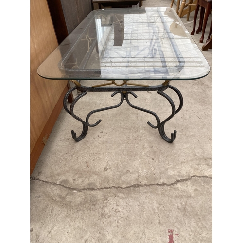 2606 - A MODERN GLASS TOP COFFEE TABLE ON METALWARE BASE, 48X26