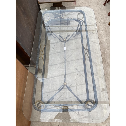 2606 - A MODERN GLASS TOP COFFEE TABLE ON METALWARE BASE, 48X26