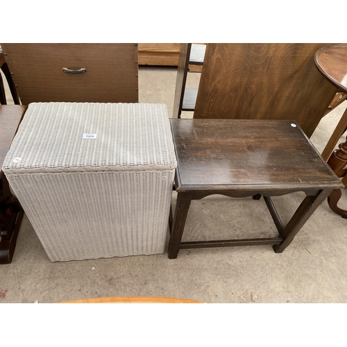 2608 - A LLOYD LOOM LINEN BOX AND A LOW BEECH TABLE