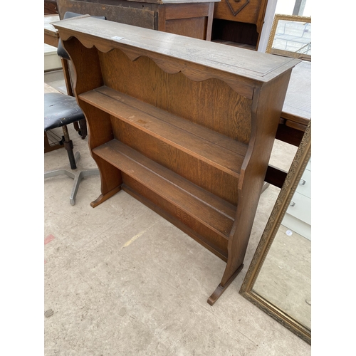 2614 - A SMALL OAK DRESSER PLATE RACK, 34