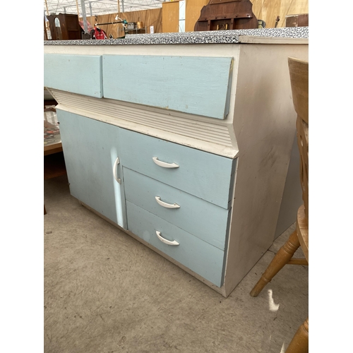 2666 - A 1950'S PAINTED KITCHEN SIDEBOARD WITH BLACK AND WHITE FORMICA TOP, 41