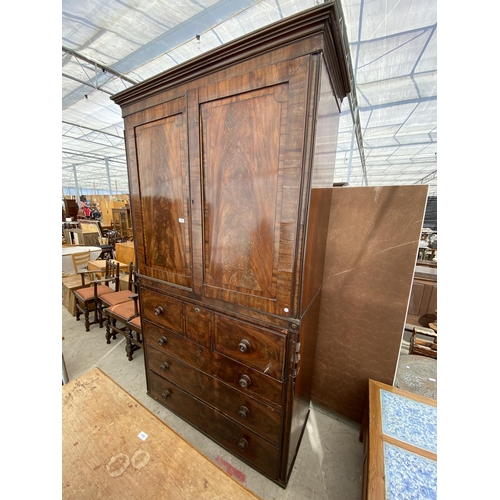 2672 - A 19TH CENTURY MAHOGANY AND INLAID SECRETAIRE PRESS WITH THREE SLIDES, THREE DRAWERS AND BUREAU TO B... 