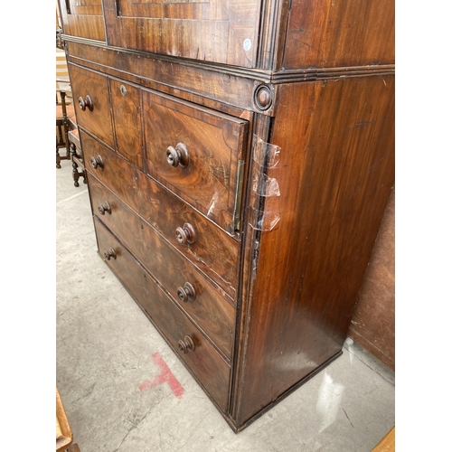 2672 - A 19TH CENTURY MAHOGANY AND INLAID SECRETAIRE PRESS WITH THREE SLIDES, THREE DRAWERS AND BUREAU TO B... 