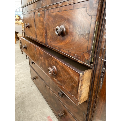 2672 - A 19TH CENTURY MAHOGANY AND INLAID SECRETAIRE PRESS WITH THREE SLIDES, THREE DRAWERS AND BUREAU TO B... 