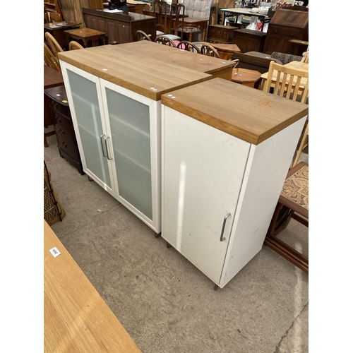 2676 - A MODERN TWO DOOR CABINET WITH SMOKED GLASS DOORS AND A MATCHING CUPBOARD