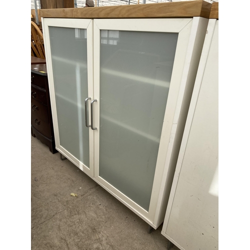 2676 - A MODERN TWO DOOR CABINET WITH SMOKED GLASS DOORS AND A MATCHING CUPBOARD