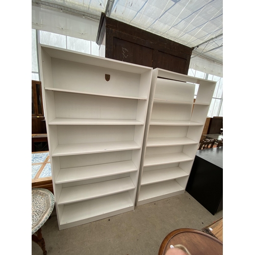 2681 - TWO WHITE SIX TIER OPEN BOOKSHELVES, 36