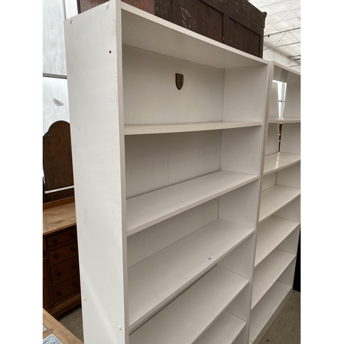 2681 - TWO WHITE SIX TIER OPEN BOOKSHELVES, 36