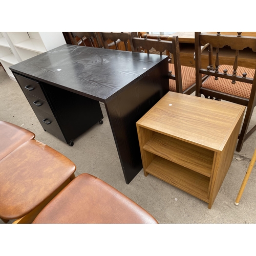 2682 - A MODERN BLACK SINGLE PEDESTAL DESK, 47