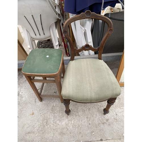 2816 - A VICTORIAN PARLOUR CHAIR AND 1950'S STOOL