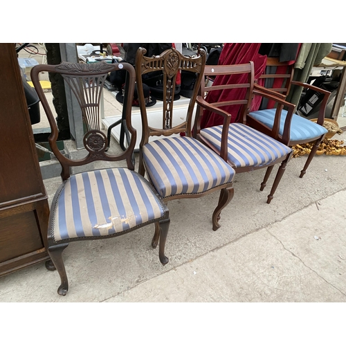 2827 - TWO EDWARDIAN PARLOUR CHAIRS AND A PAIR OF MODERN CARVER CHAIRS