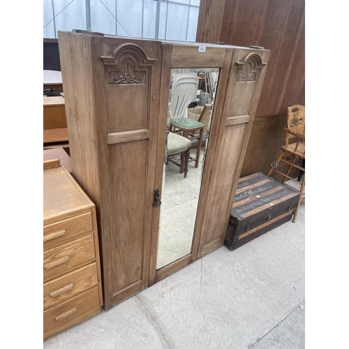 2856 - AN ART DESIGN TRIPLE WARDROBE WITH CENTRAL MIRROR SECTION (LACKING TOP)