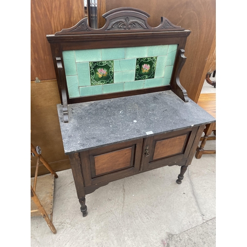 2860 - A LATE VICTORIAN MARBLE TOP WASHSTAND WITH TILED GALLERY TOP, 36