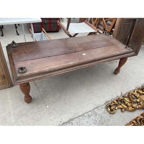 2864 - A VINTAGE INDIAN HARDWOOD COFFEE TABLE ON TURNED LEGS